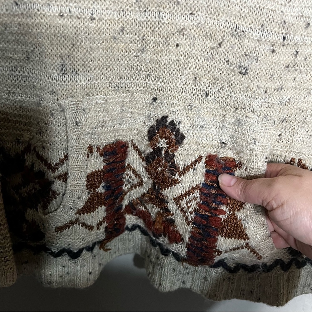 Free People Aztec South Western Brown Hooded Kangaroo Pocket Wool Blend Sweater - Picture 4 of 8